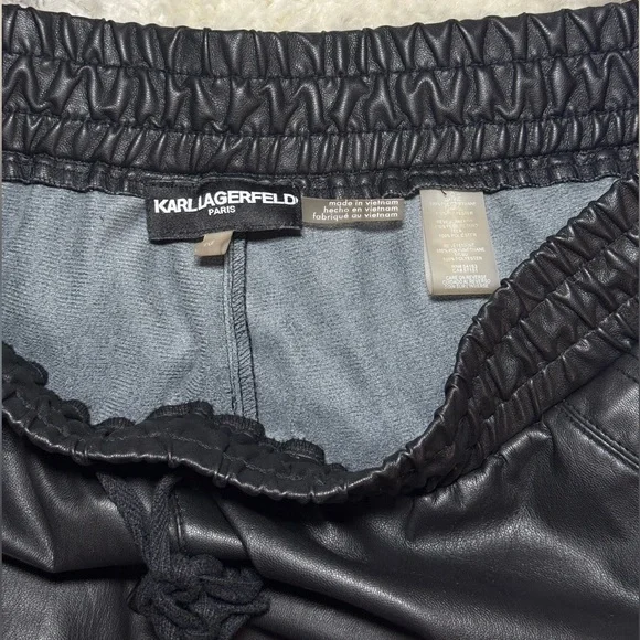 Karl Lagerfeld Paris Vegan Leather Drawstring Joggers - Picture 7 of 7